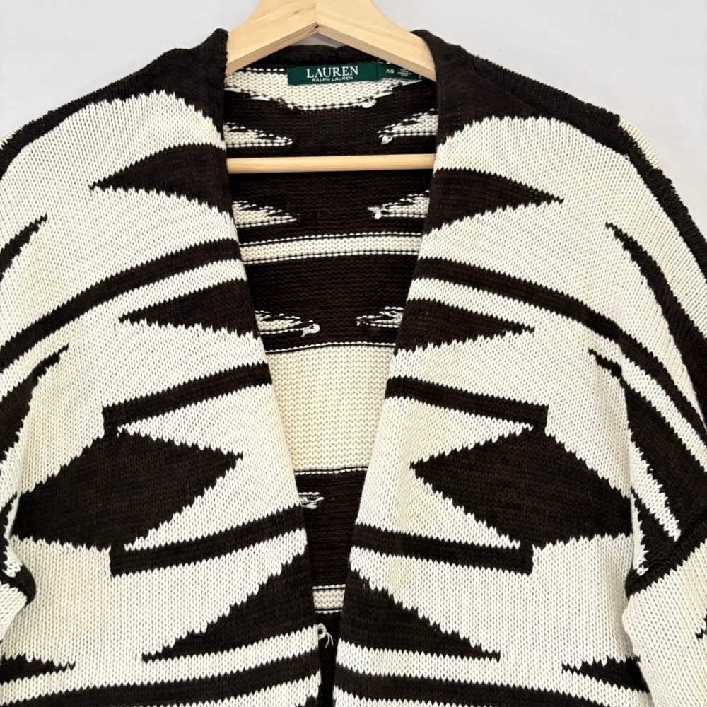 Lauren Ralph Lauren Southwestern Geometric Intarsia Knit Open Cardigan Black XS - Picture 7 of 10